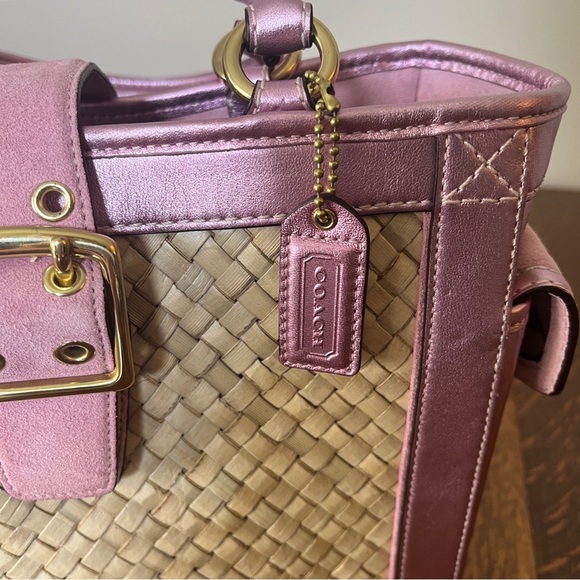 Coach Pink and Tan Woven Satchel - Picture 3 of 12